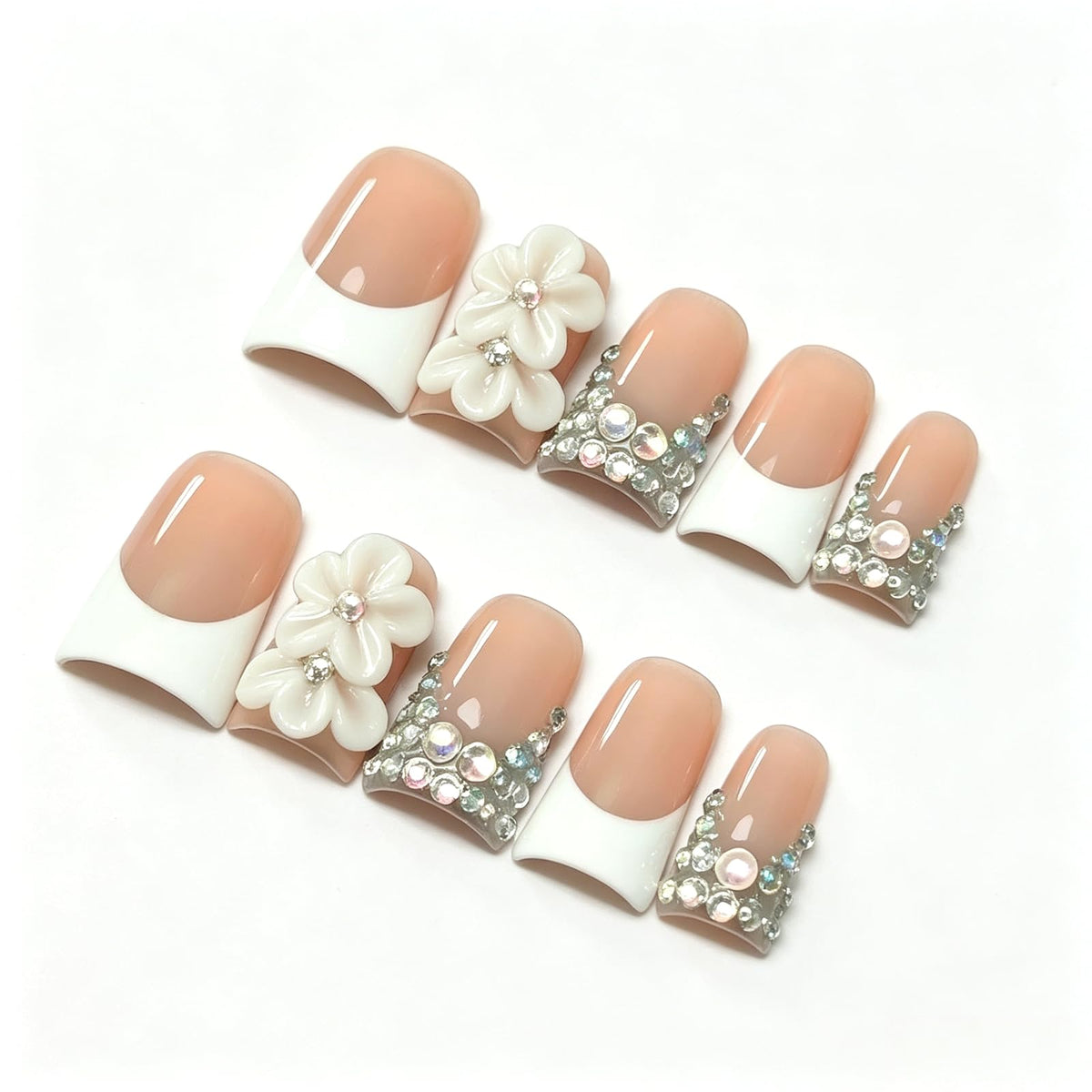 Nude Gradient Long Square Handmade French Tip Press On Nails