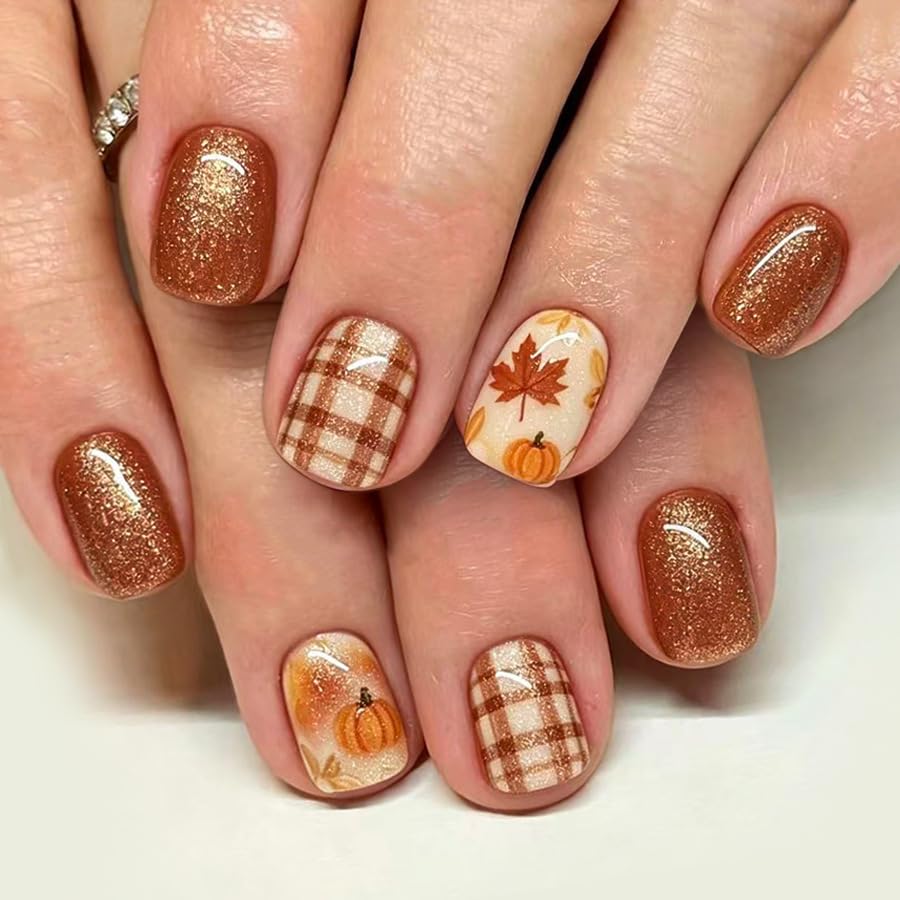 Short Square Press on Nails French Tip | Acrylic White Flower False Nails with Gold Rhinestones Design, Glossy Press Ons Stick on Glue on Nails for Women 24Pcs