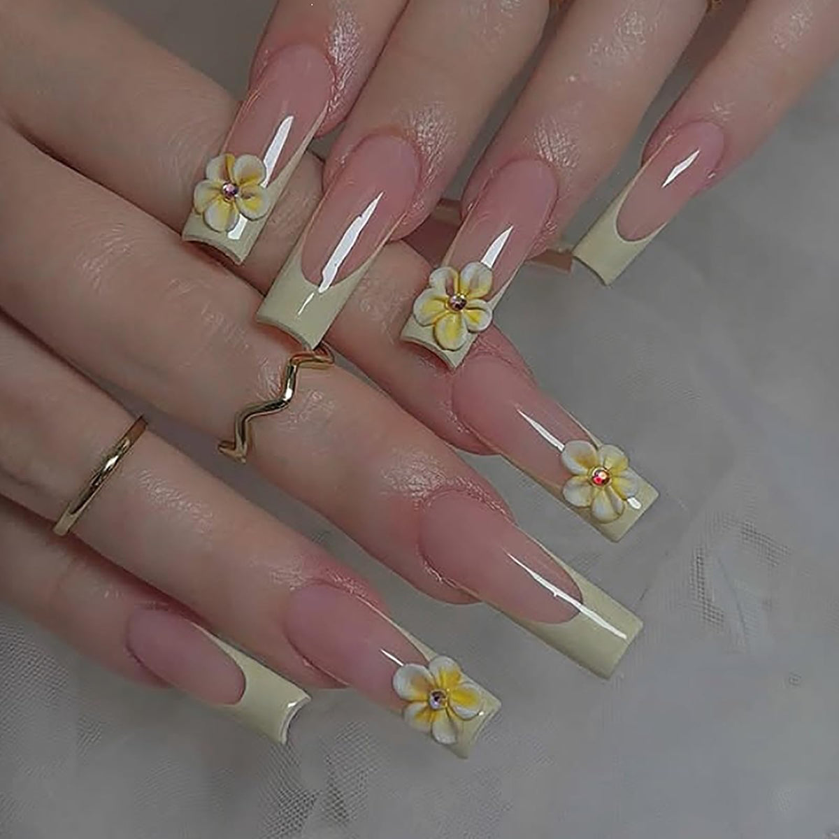Coffin Press on Nails Long Acrylic Luxury Fake Nails 24pcs