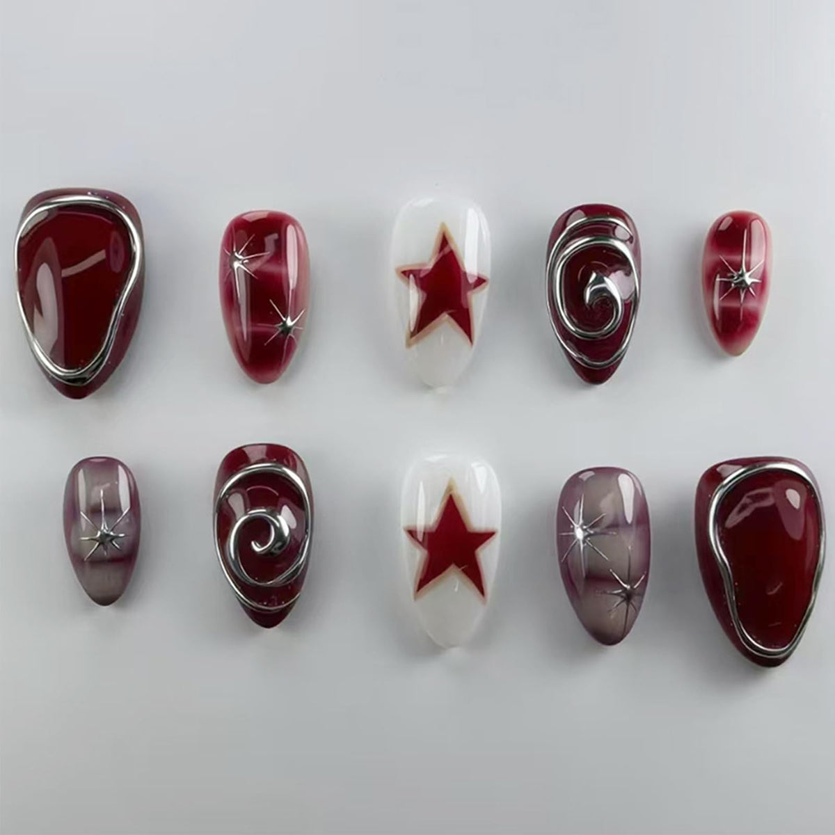 30Pcs Handmade Press on Nails Medium Almond Shape 3D Flower Fake Nails with Chrome Gold Foil Leaves Pearl Designs Nude White Shiny Acrylic Nails Reusable Full Cover Artificial False Nails for Women