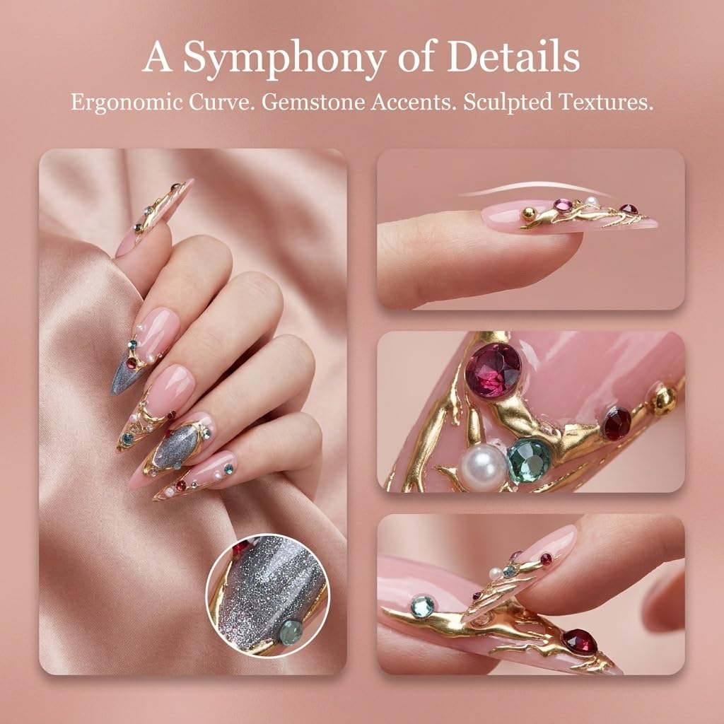Luxury Handmade Press on Nails Pink Stiletto Nail Tips