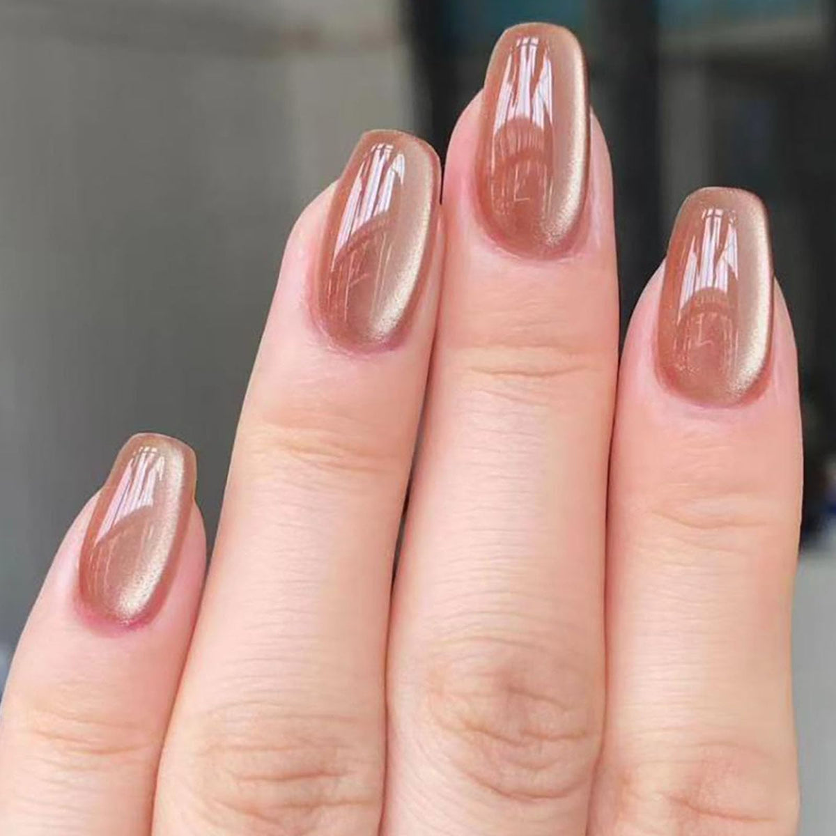 French Tip Press on Nails Almond Medium Fake Nails with Chrome Glitter Designs Nails Press ons Pink Gold Glue on Nails Natural False Nails Glossy Artificial Nails Simple Stick on Nails for Women 24Pcs