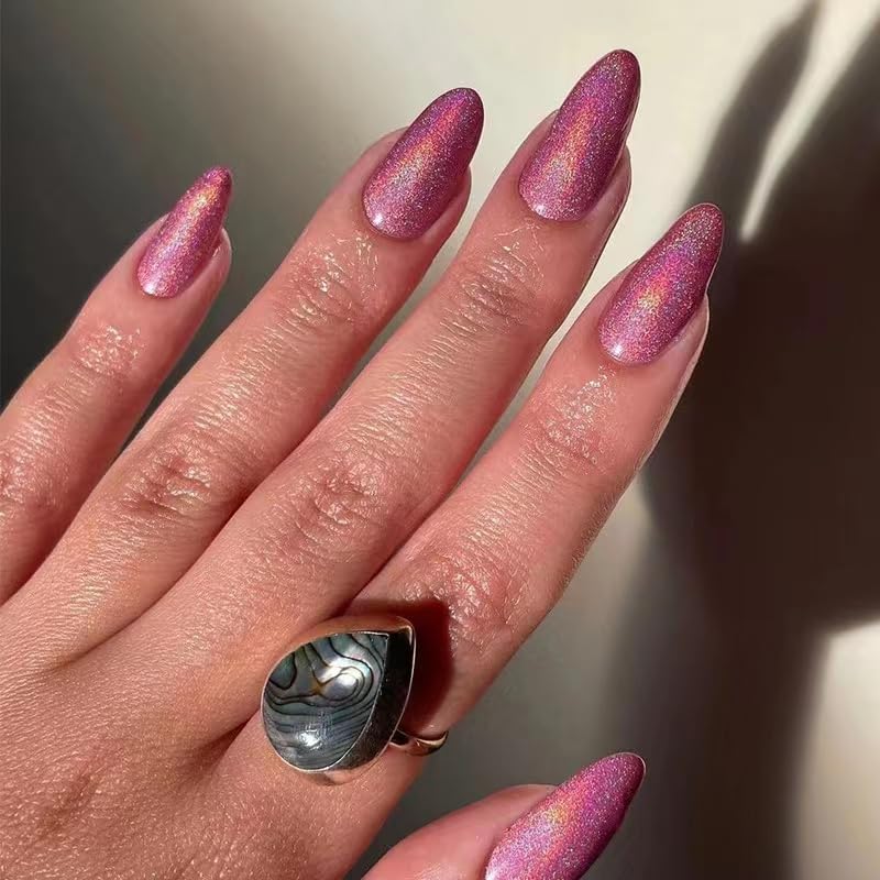 Almond Press on Nails Medium - Fall Fake Nails with Gold Line Design - White Full Cover Stick on False Nails - for Women 24 Pcs