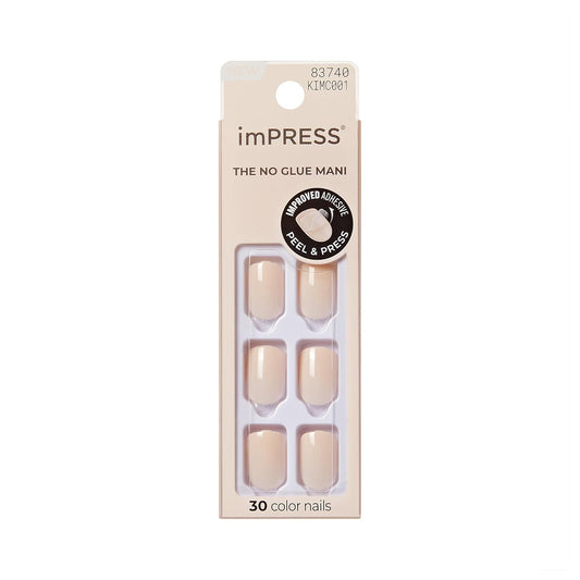 Kiss Impress No Glue Mani Press On Nails, Color, 'Point Pink', Pink, Short Size, Squoval Shape, Includes 30 Nails, Prep Pad, Instructions Sheet, 1 Manicure Stick, 1 Mini File