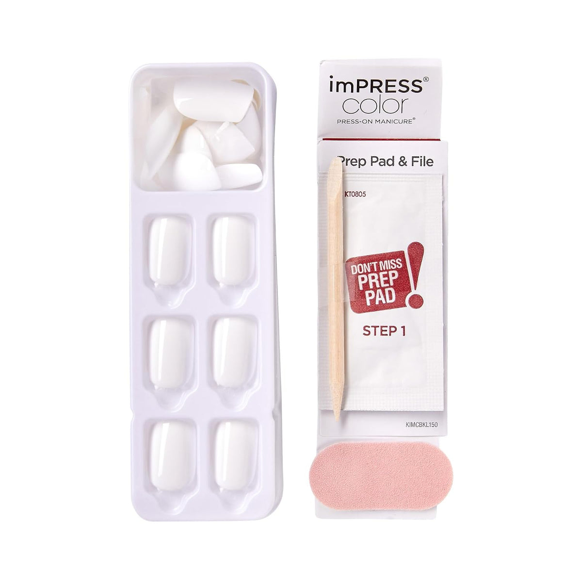Kiss Impress No Glue Mani Press On Nails, Color, 'Frosting', White, Short Size, Squoval Shape, Includes 30 Nails, Prep Pad, 1 Manicure Stick, 1 Mini File