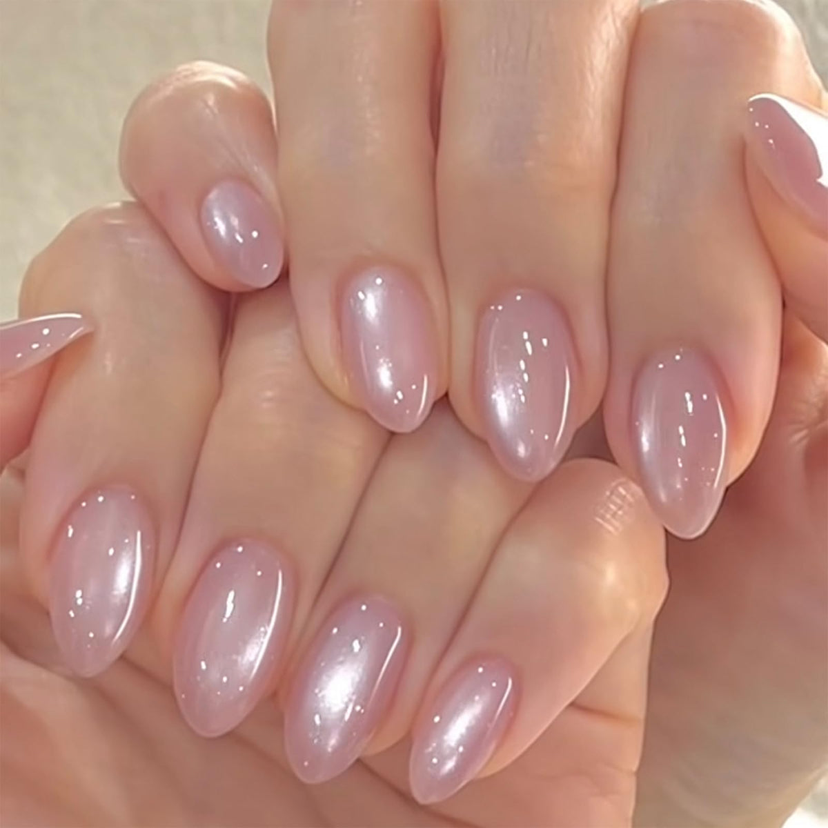 IMRAIN Medium Almond Silver Glitter French Tips False Nails with Rhinestone Designs - Glossy Full Cover Glue on Artificial Stiletto Nude Nails for Women Girls - 24 Pcs