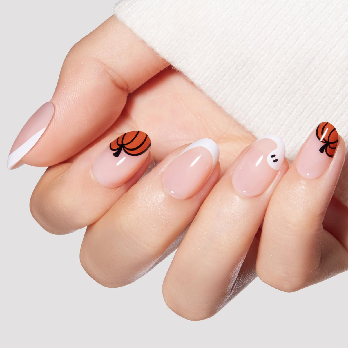 modelones French Tip Press On Nails, Short Oval Fake Nails Nails Press Ons