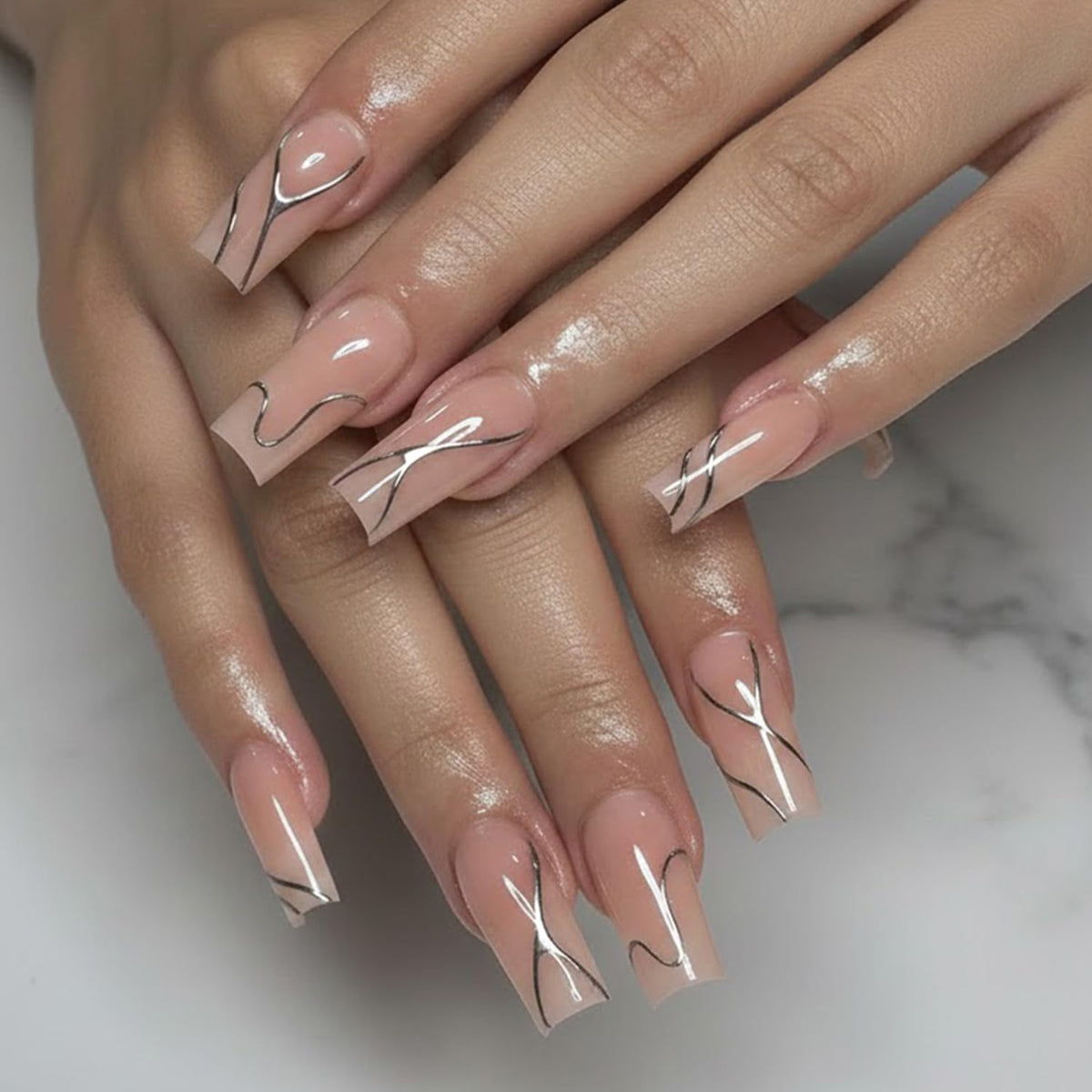 Short Square Press on Nails Flower White French Tip Fake Nails with 3D Floral Gold Bead Designs Glossy Reusable Full Cover Stick on False Nail Set for Women 24 Pcs