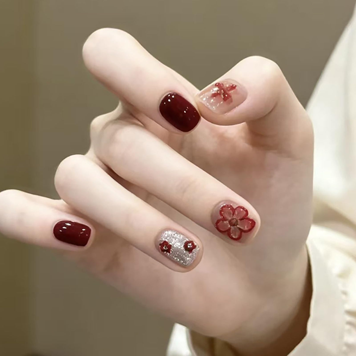 24Pcs Long Square Nude Pink White Nails Press ons Pearl Gold Flower Fake Nails Elegant False Nails Bridal Nails Glue on Luxurious Stick on Nails Casual Work for Girl Women Wedding Formal Occasions