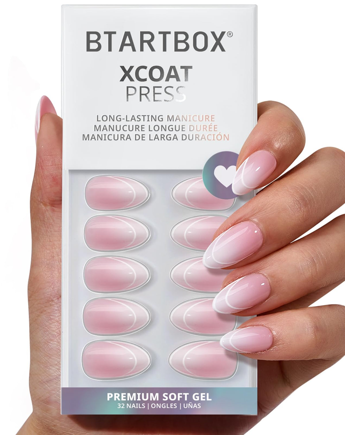BTArtbox Press On Nails, Extra Short Almond Baby Pink Nails, 32Pcs Full Kit