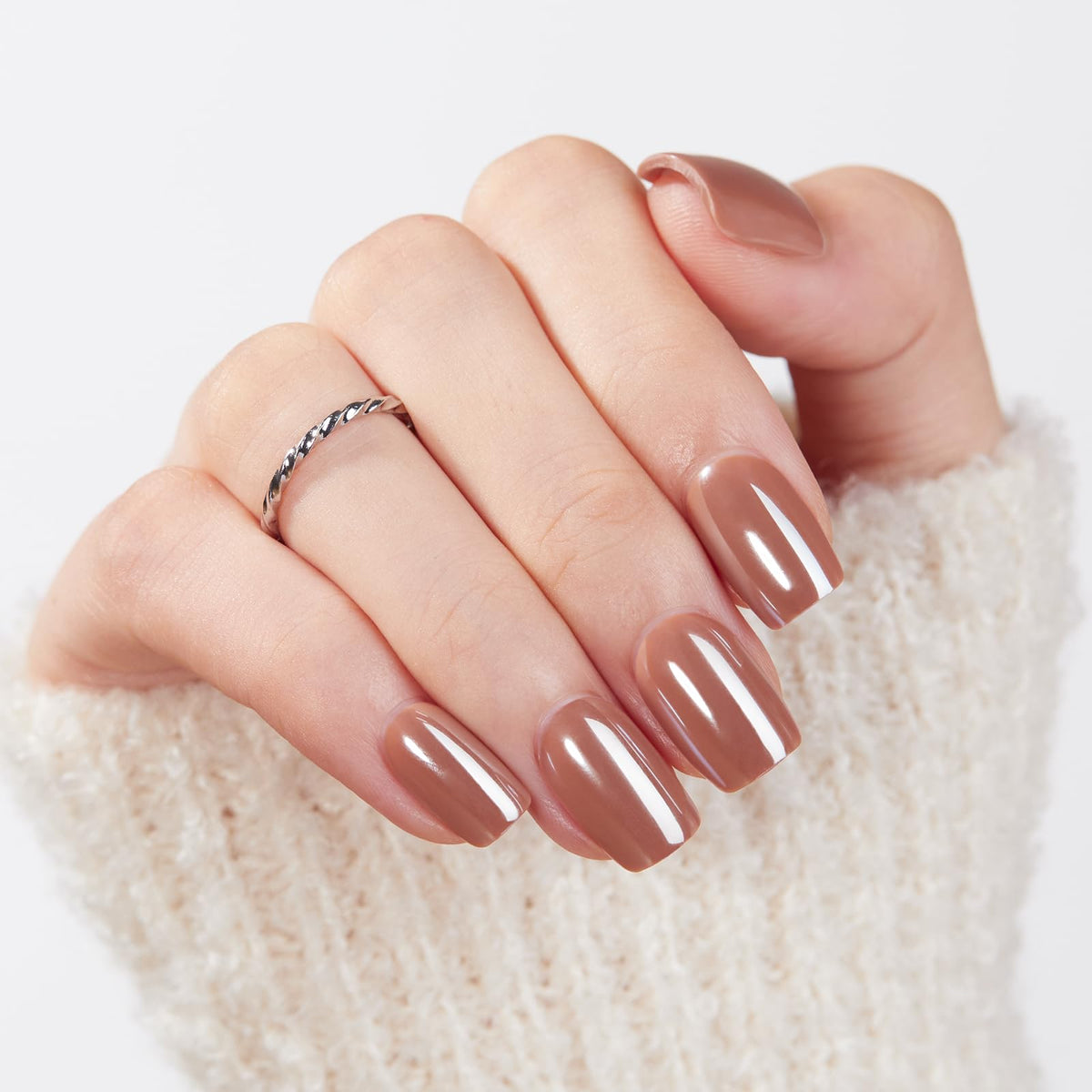 Modelones Burgundy Press on Nails Short Square, Dark Red Fall Fake Nails