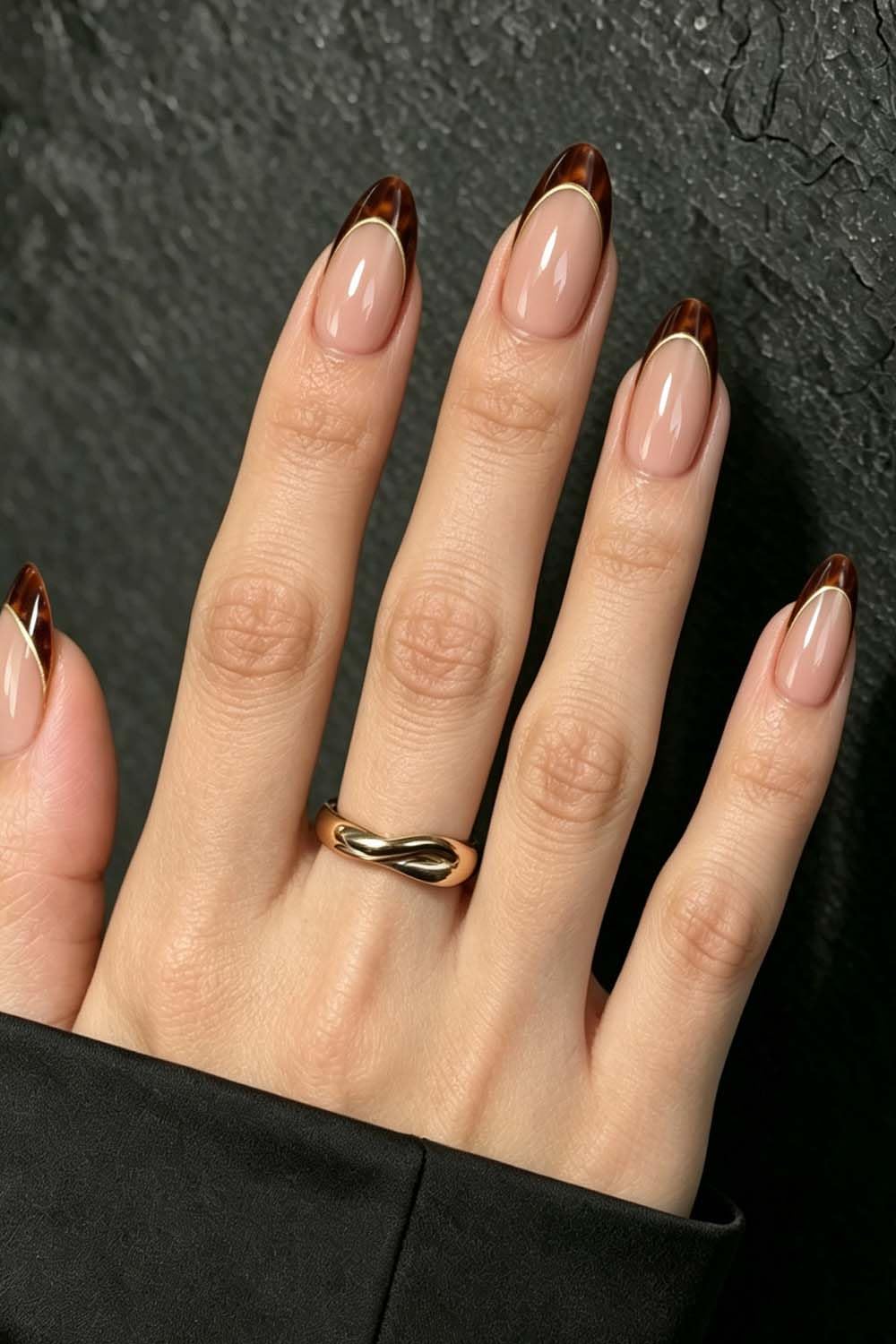 AzureBeauty Short Almond French Tip Press On Nails, Glazed Donut, 32 Pcs