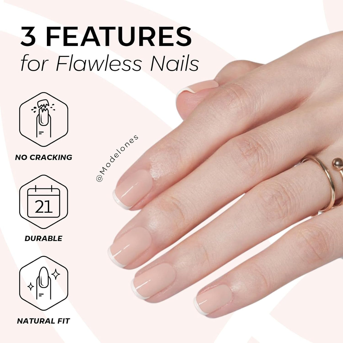 Modelones Extra Short Press on Nails, French Tips Squoval Fake Nails