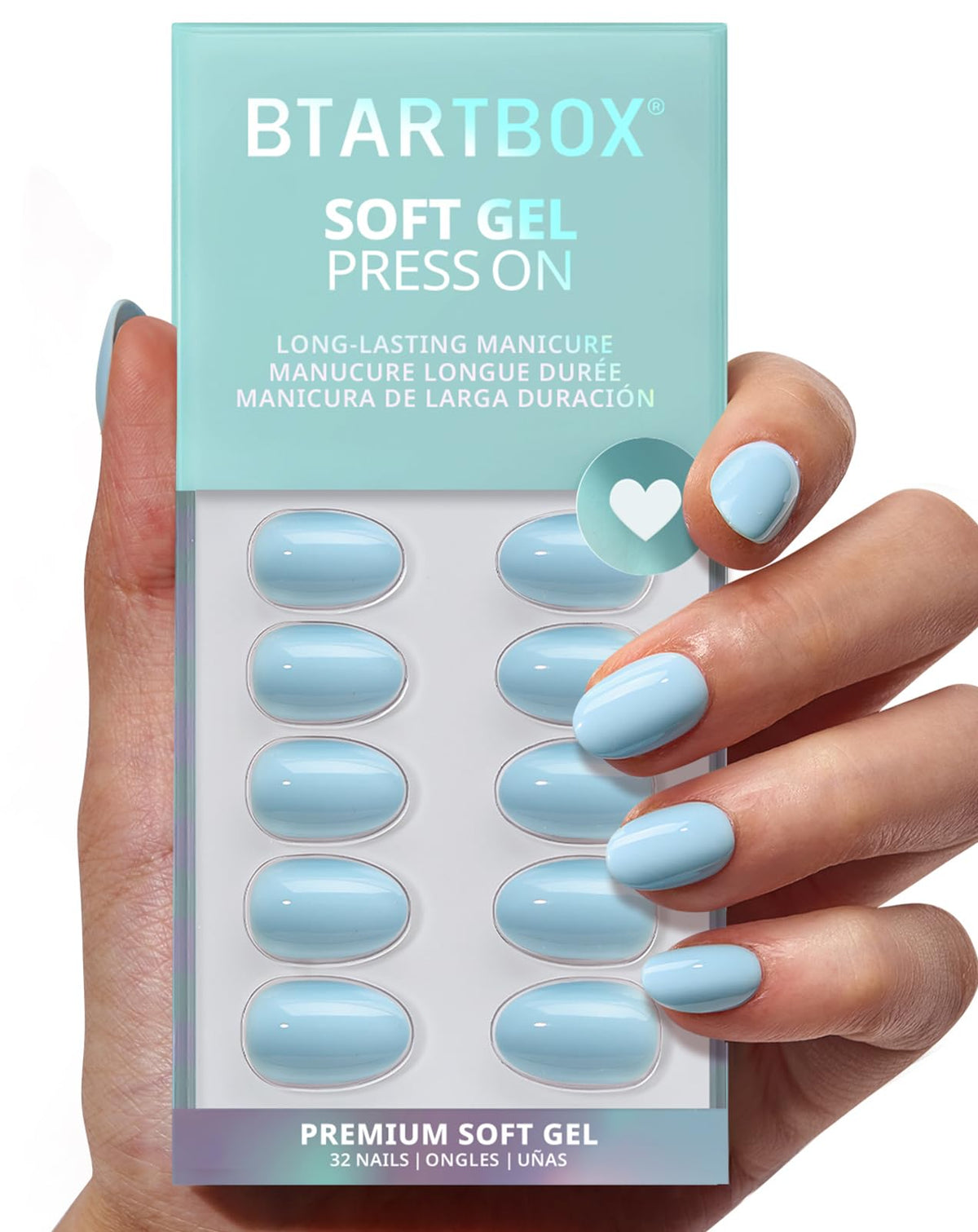 BTArtbox Press On Nails, Extra Short Almond Baby Pink Nails, 32Pcs Full Kit