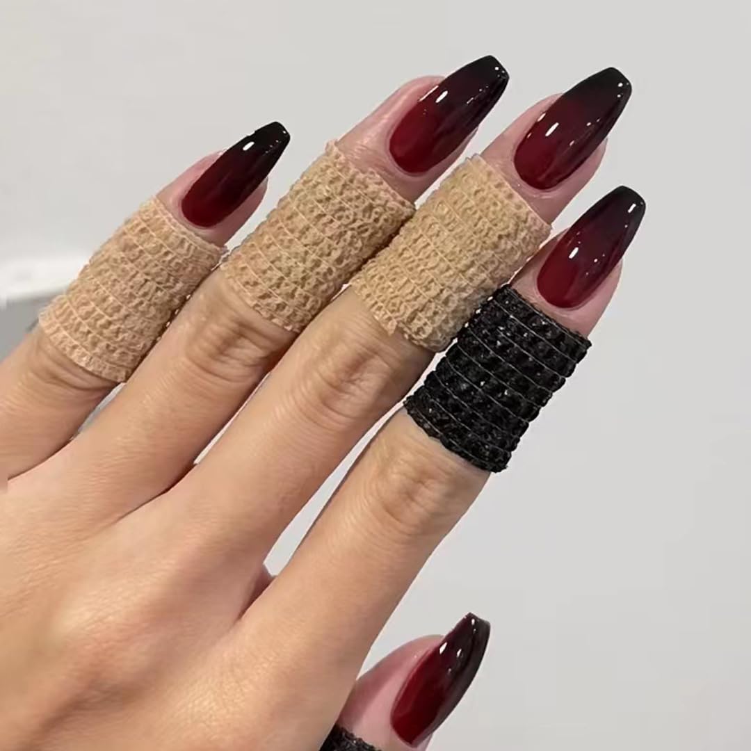 BABALAL Press on False Nails Long Square Fake Nails Black and Gold Chrome Gothic Glue on Cross Charm Luxury 3d Design French Tip Acrylic 24Pcs Y2k Handmade Custom Full Cover Gel Nails