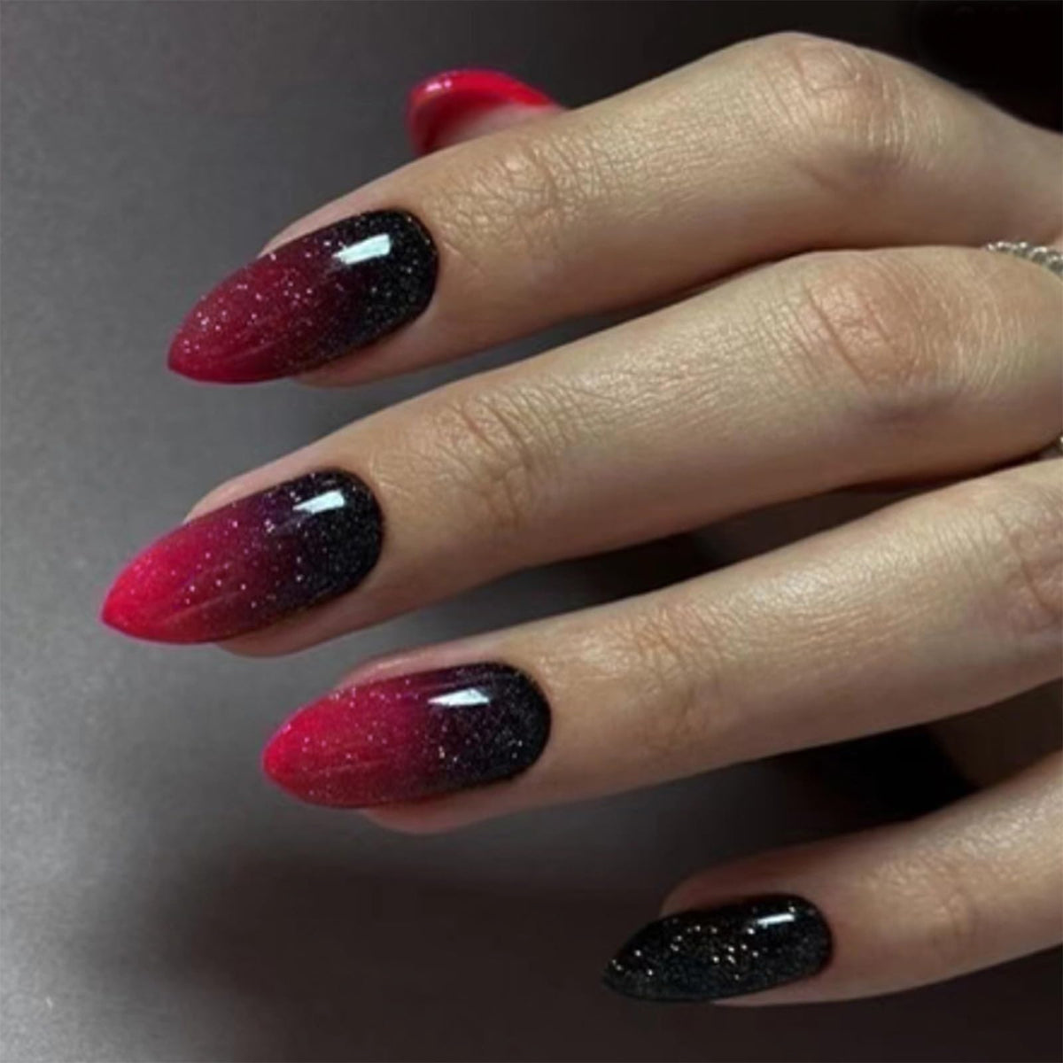 Press On Nails Almond Fake Nails French Tip False Nails Press ons Medium Glue on Nails with Chrome Design for Women Stick on Nail 24Pcs