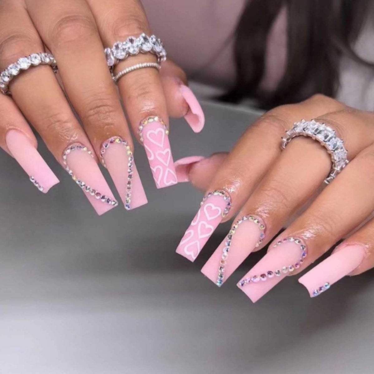 Long Press on Nails Square French Fake Nails Full Cover Nude Acrylic False Nails for Women and Girls 24PCS (Gold Shiny)