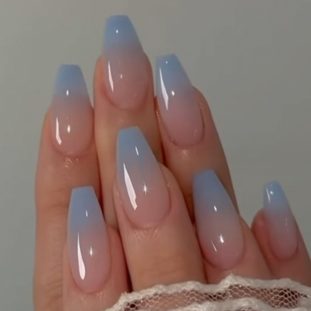 Long Press on Nails Square French Fake Nails Full Cover Nude Acrylic False Nails for Women and Girls 24PCS (Gold Shiny)