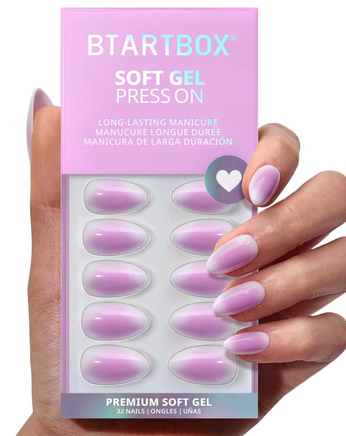 BTArtbox Press On Nails, Extra Short Almond Baby Pink Nails, 32Pcs Full Kit