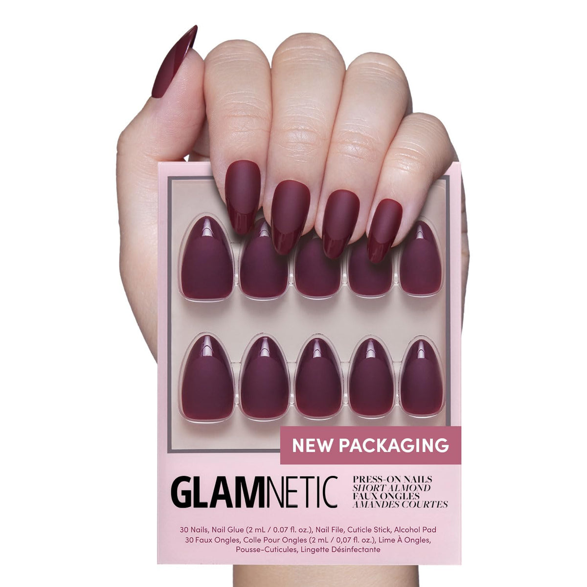 Glamnetic Press On Nails - Medium Square, Glossy Fake Nails 30 Pc Full Kit