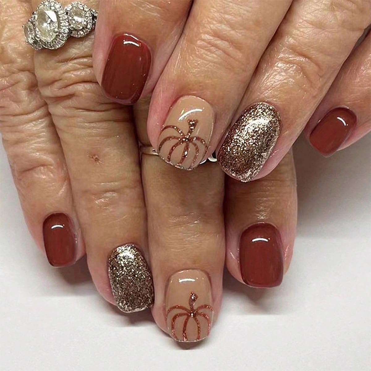 Milky White Press on Nails Medium Square, Pearls Deco Design, 24Pcs