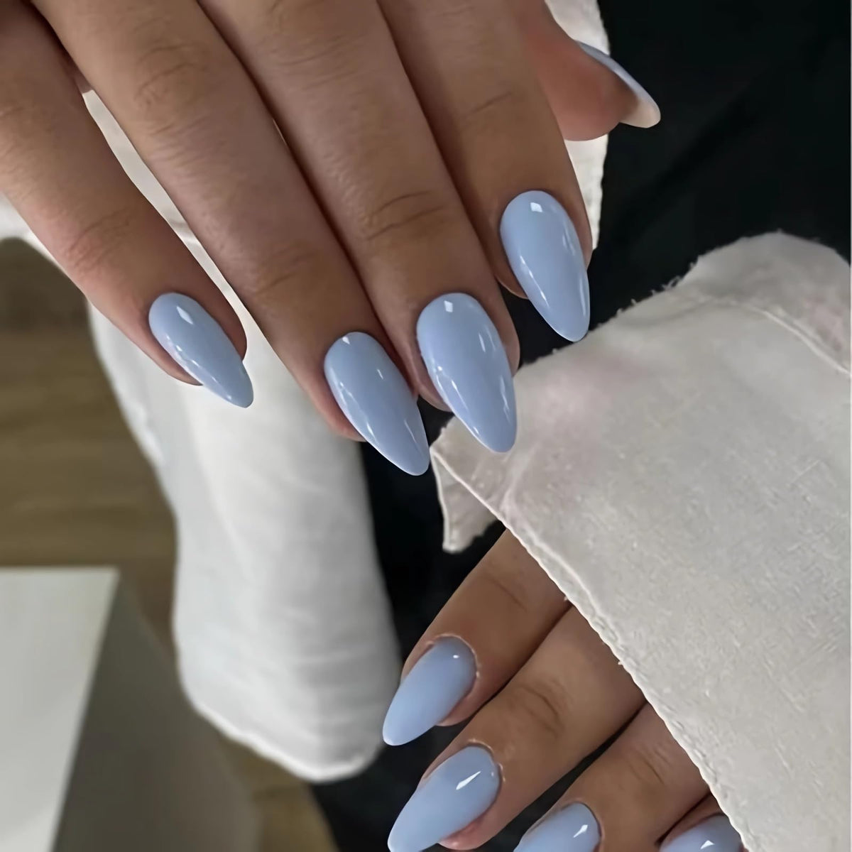 BABALAL Bridal Lace Press On Nails, Medium Almond Fake Nails with 3D White Floral & Pearl, Nude Ombre Acrylic Stick On Nails for Women 24Pcs