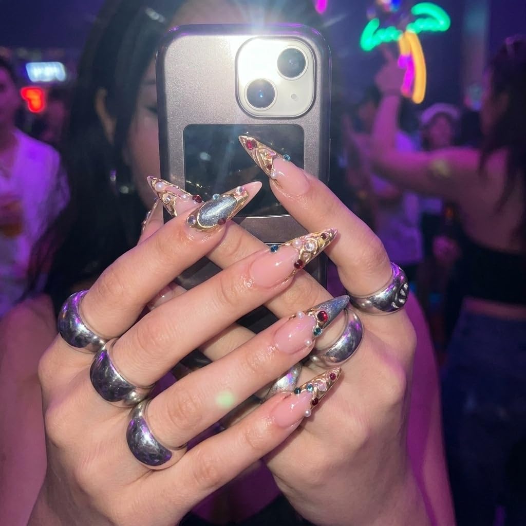 Luxury Handmade Press on Nails Pink Stiletto Nail Tips