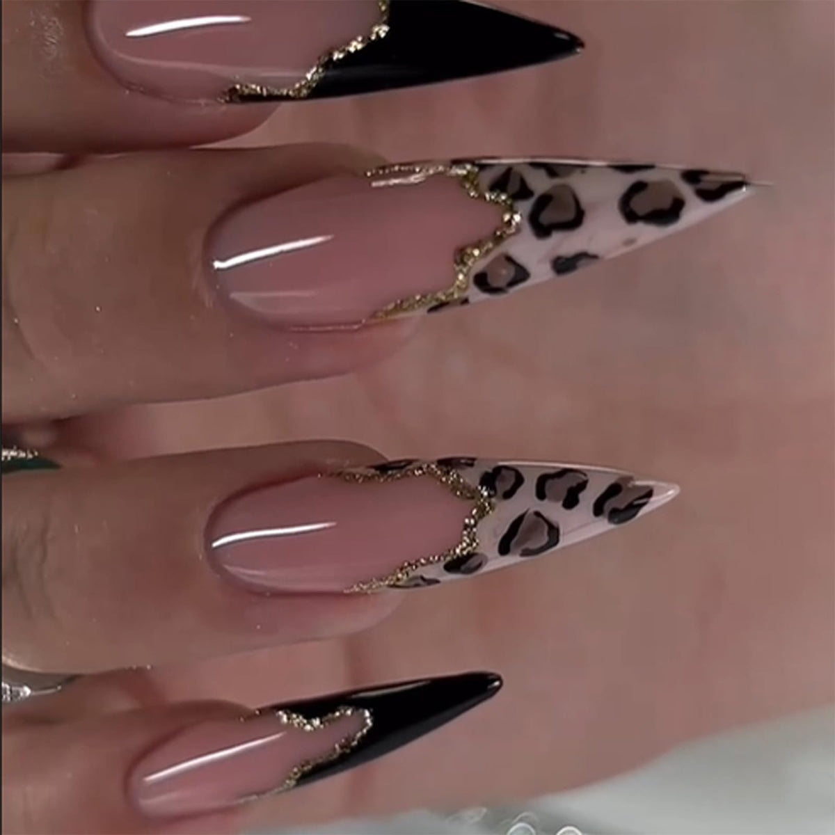IMRAIN Long Press on Nails Stiletto Pink Fake Nails Rhinestone & Flower Designs Glossy Glue on Acrylic Nails Full Cover Luxury Bling Handmade Stick on False Nails for Women 24Pcs