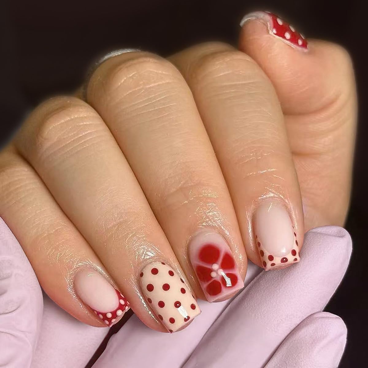 Milky White Press on Nails Medium Square, Pearls Deco Design, 24Pcs