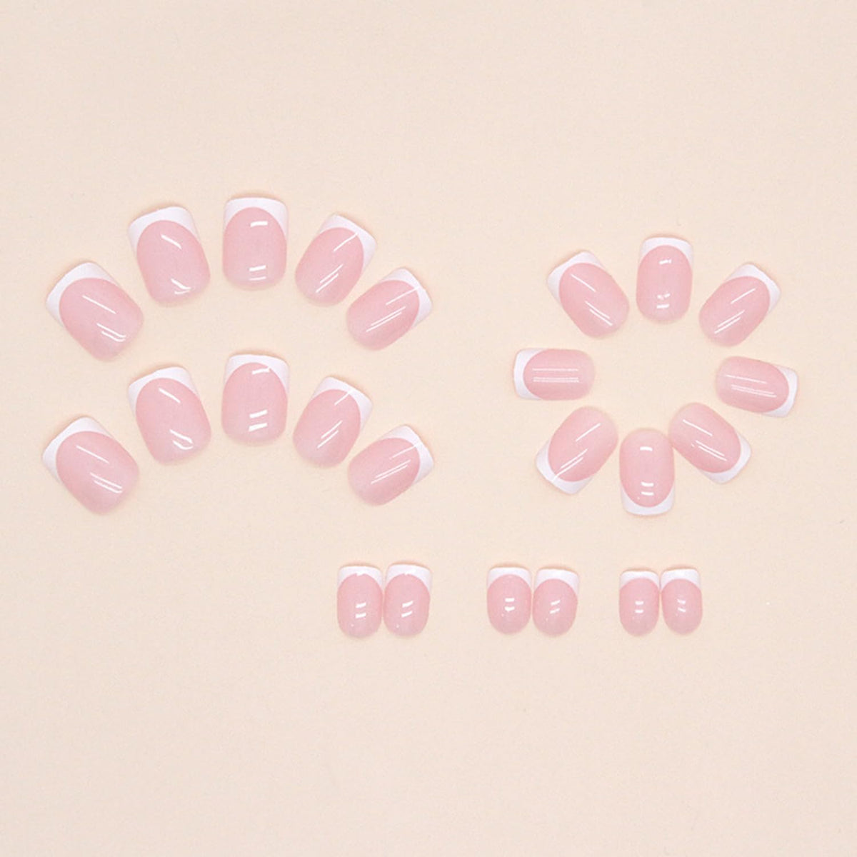 White French Tip Press on Nails Short Square Fake Nails Glossy Pink False Nails with Glue on Nails Reusable Full Cover Stick on Nails Acrylic Artificial Nails for Women DIY Nails Art Decoration