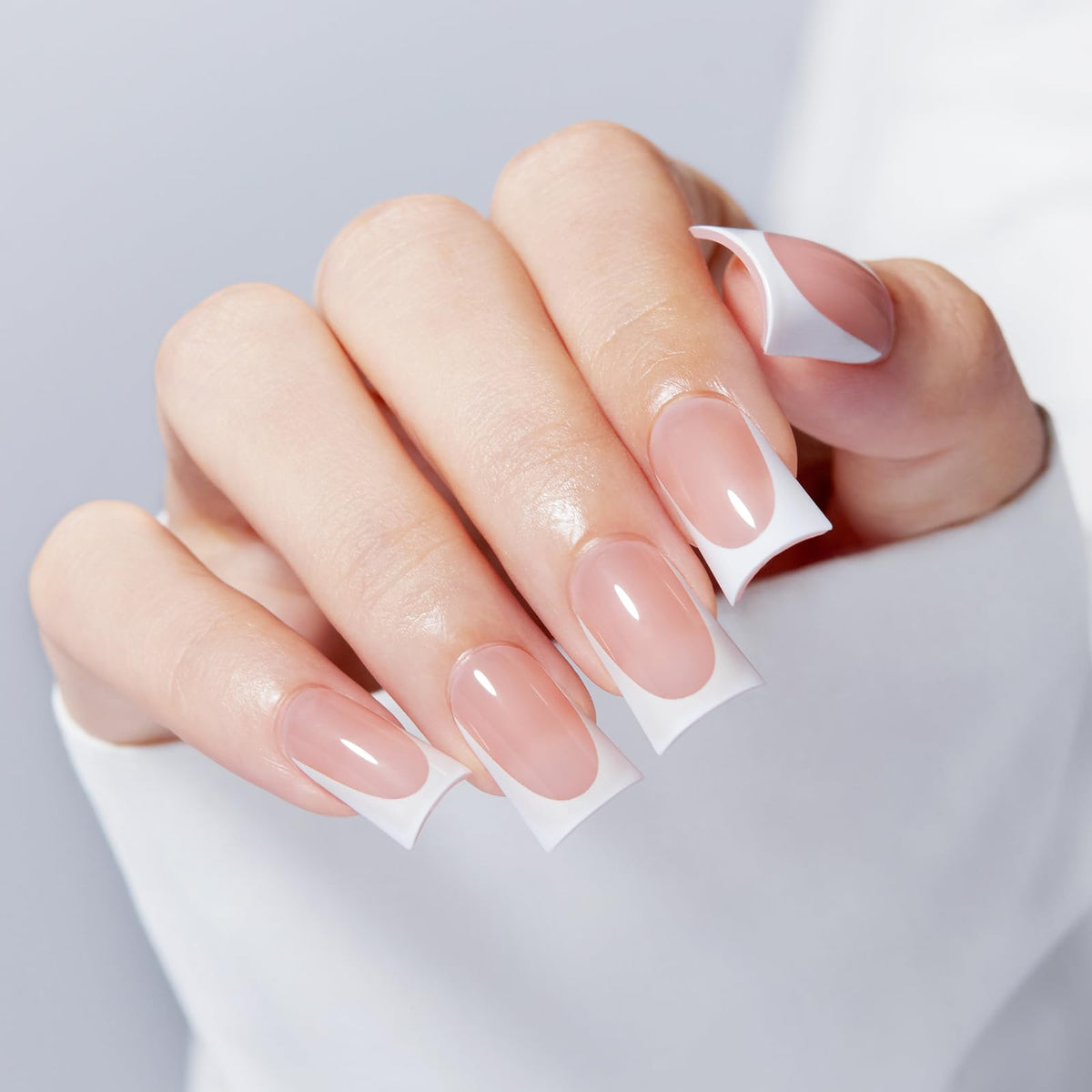 Modelones Extra Short Press on Nails, French Tips Squoval Fake Nails