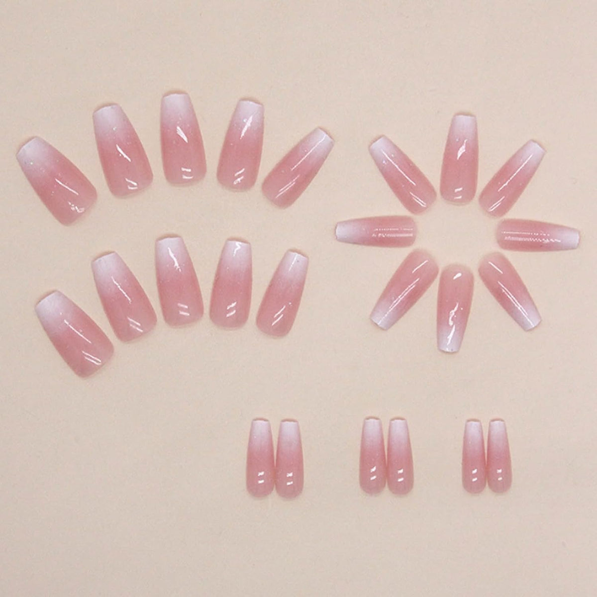 Hkanlre Bling Coffin Press on Nails Fake Nails Tips Full Cover Medium False Gradient Nails for Women and Girls 24PCS (Coffin pink)
