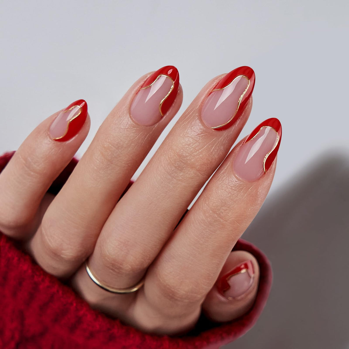 BTArtbox Press On Nails, Short Almond French Tip Nails, 32 Pcs Full Kit