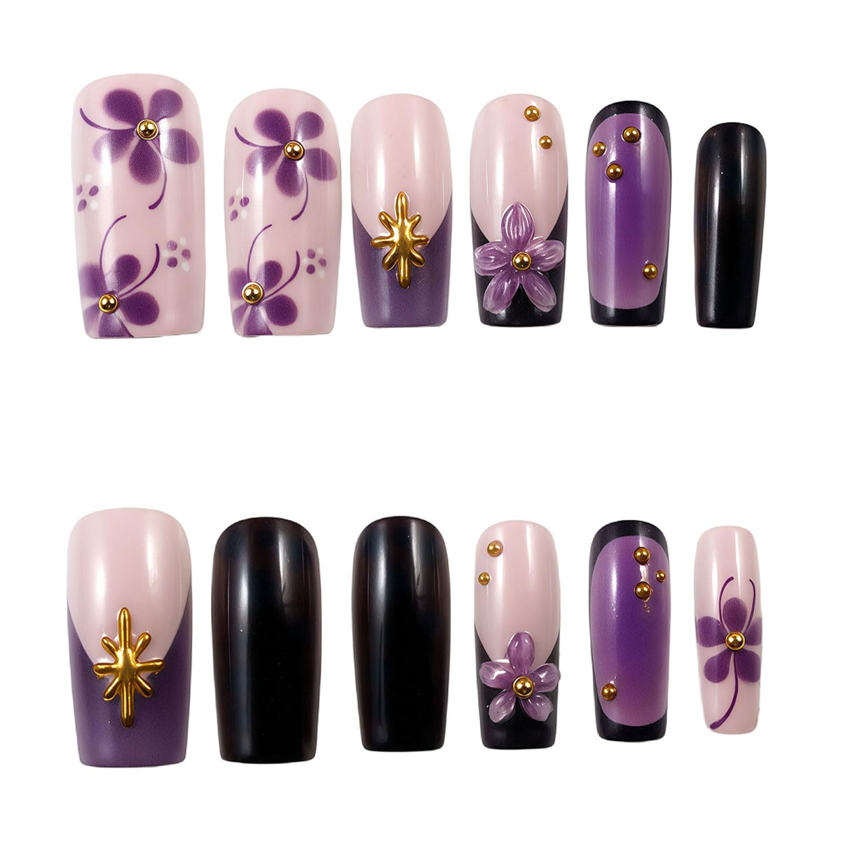 Medium Almond Press on Nails - 3D Gemstone & Gold Embossed Art, 24Pcs Reusable Fake Nails with Multi-layered gel polish finish, Salon level Fake Nails for Weddings, Parties, Special Events (ZF308)