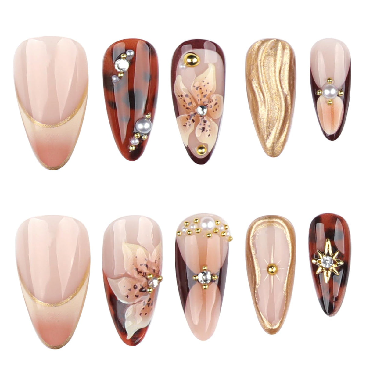 30Pcs Gold Star Moon Press on Nails Long Stiletto French Tip Fake Nails Press on 3D Chrome Gold Design Sun False Nails Irregular Gilded Lines Full Cover Purple Glossy Artificial Acrylic Nail for Women