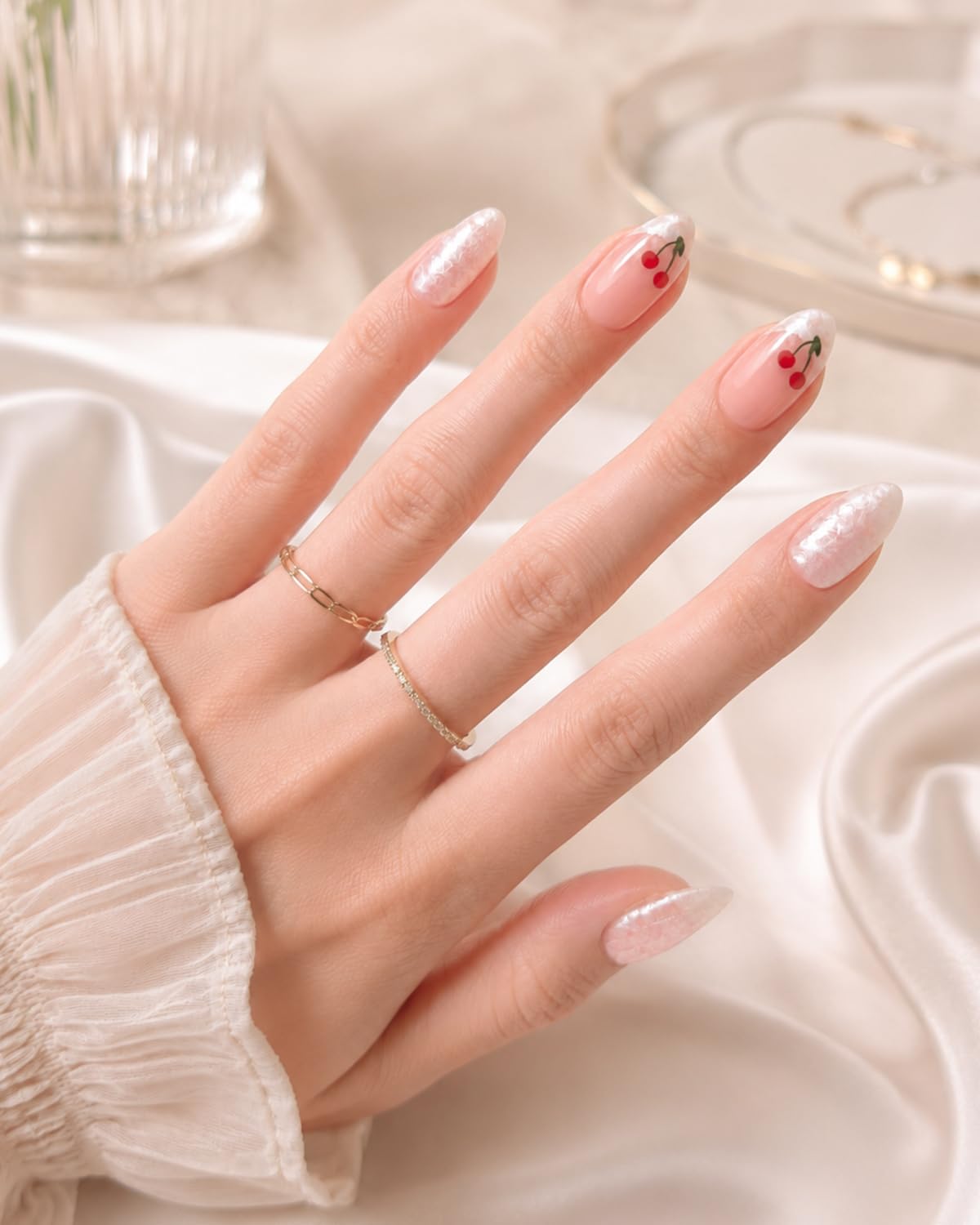 French Tip Press On Nails-Medium Pointed Almond Shape Nails