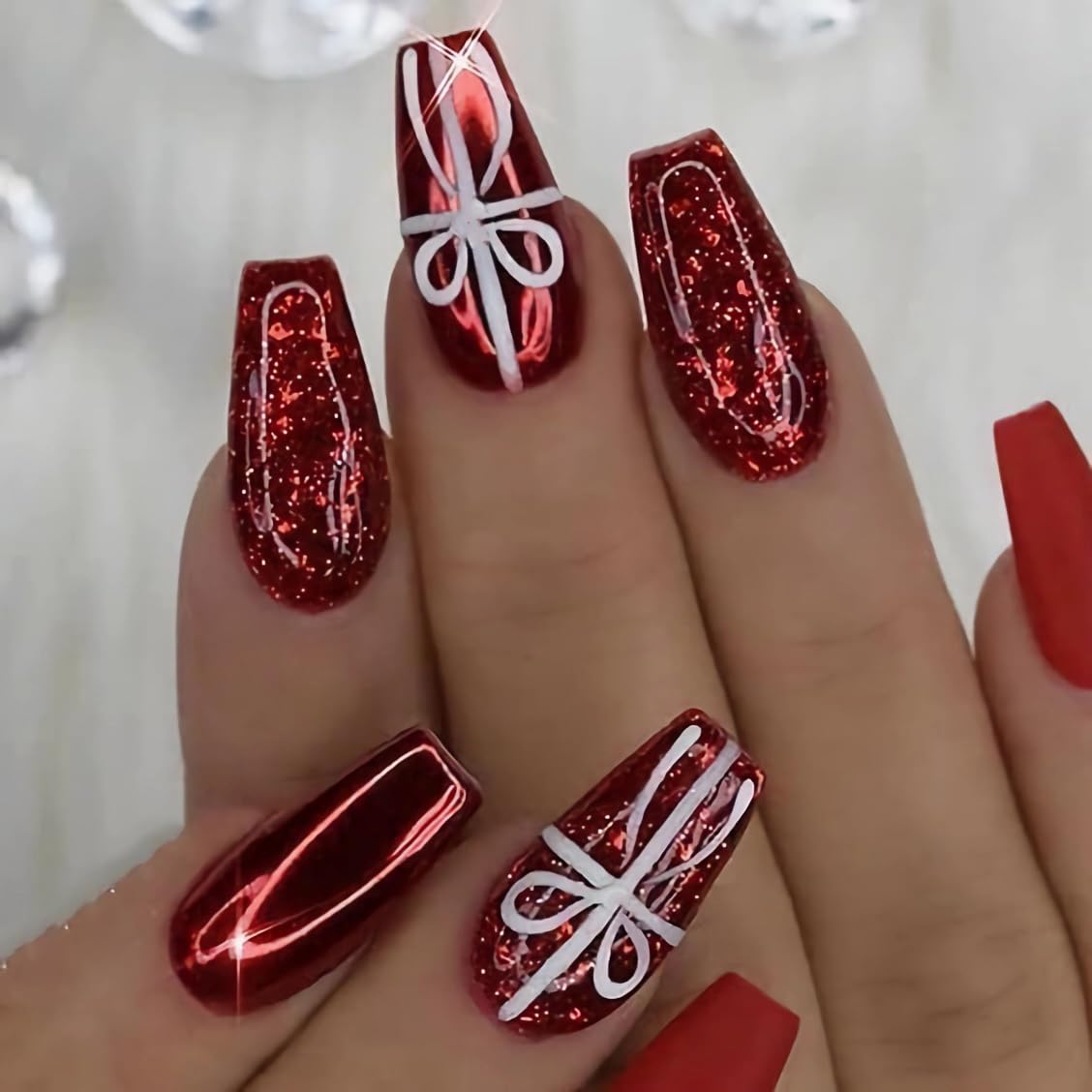 BABALAL Press on Nails, Extra Long Square Fake Nails, Gold Chrome French Tip, Luxury Rhinestone & Star Charm Design, Bling Shiny Reusable Glue on Nails 24Pcs