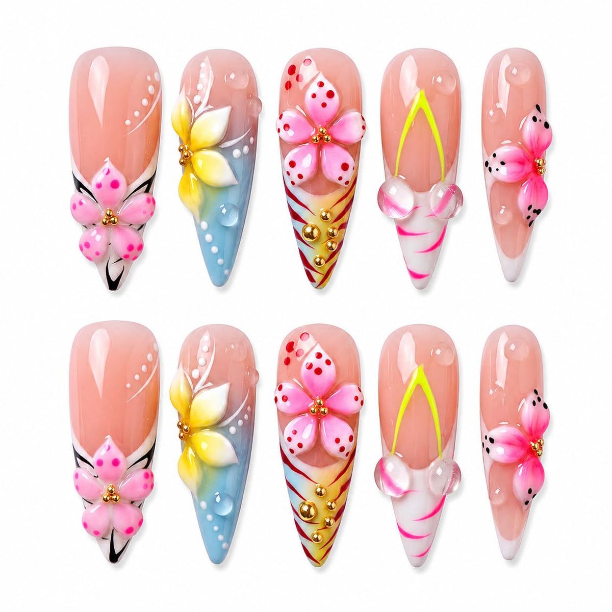 Luxury Long Stiletto Press on Nails Handmade Acrylic False Nails