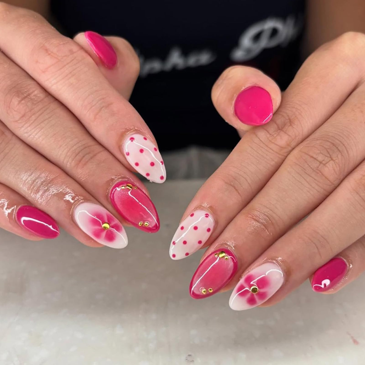 Long Almond Glitter Press on Nails Nude Pink Fashion Gold Fake Nails Full Cover Sparkling Stick On Nails Glossy Thin Design Glue on Nails for Girl Women False Nails Daily Office Party Wedding 24 Pcs