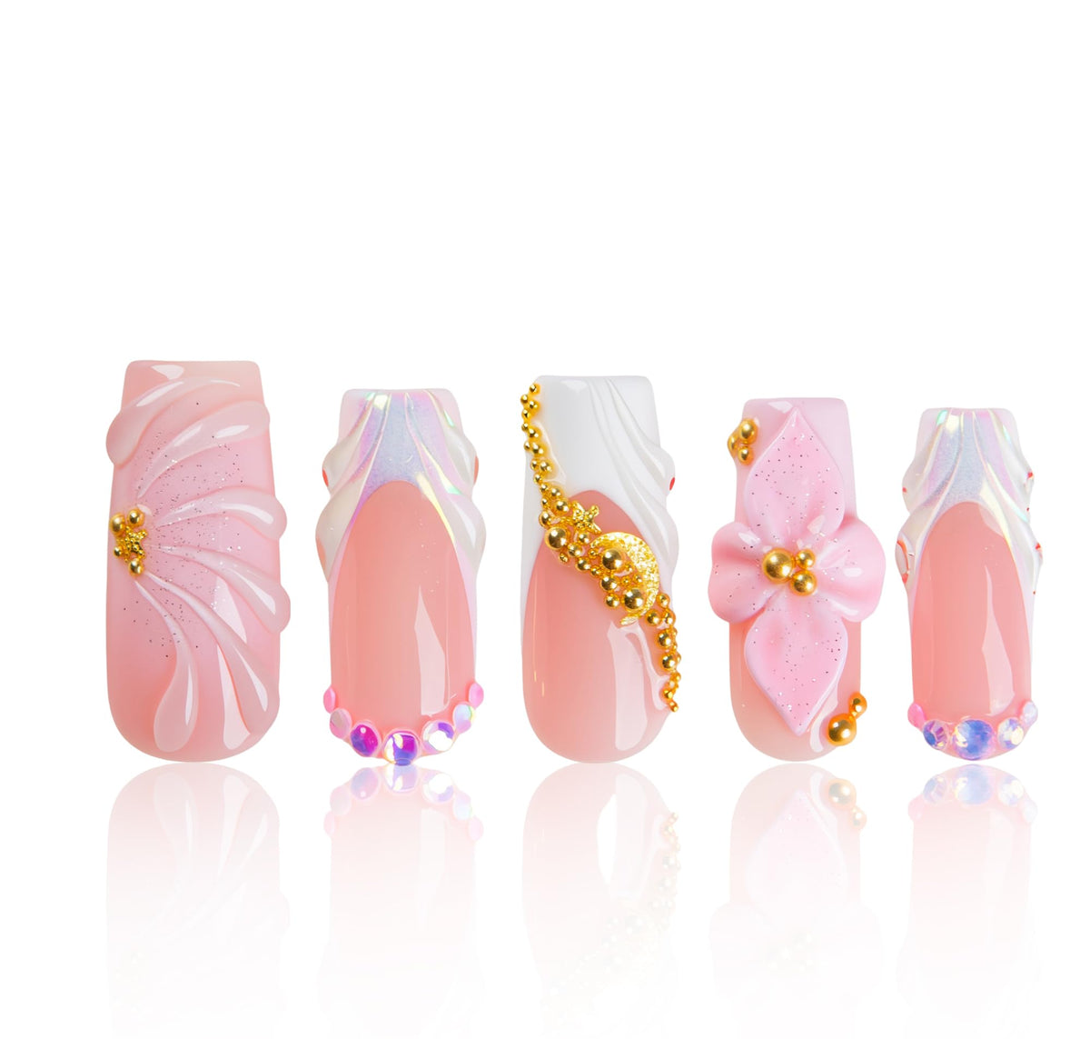 LOVFUL Gold Bling Press On Nails, Stunning Drill Glue On Nails, Luxury Fake Nails, Princess Nails | Handmade Nails l Fake Stick on nails | Square Long 2.2 in | H84(L)
