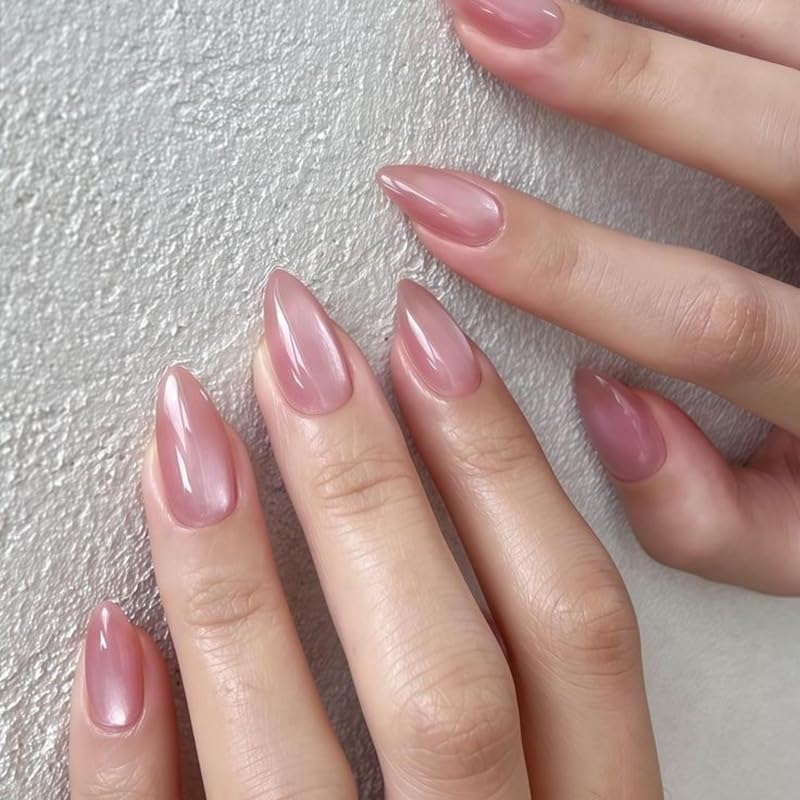 White Flower Press on Nails French Tip Fake Nails Medium Almond False Nails Glossy Artificial Stick on Nails Full Cover Acrylic Nails for Women Manicure 24Pcs