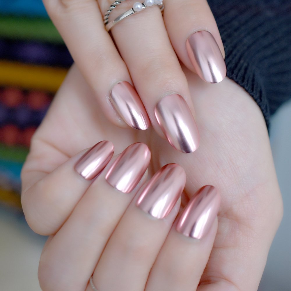 EchiQ Press On Nails Pearl Shine Pink French Nail White Round Fake Nails Short Glossy Satin Artificial Lady Fingernails with Adhesive Tabs
