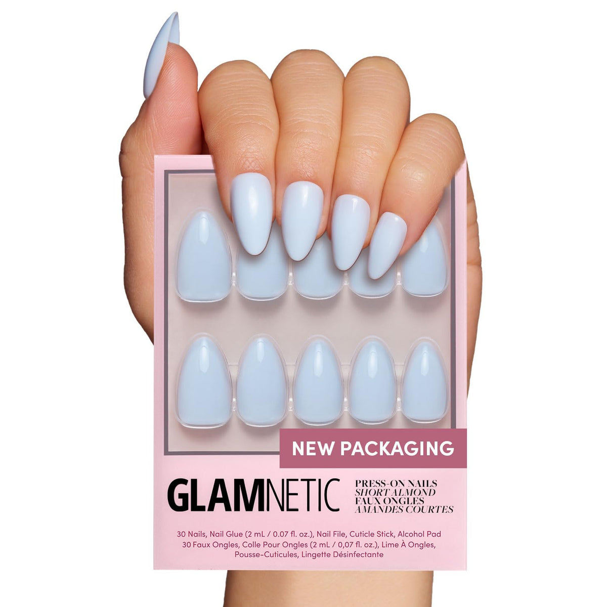 Glamnetic Press On Nails - Medium Square, Glossy Fake Nails 30 Pc Full Kit