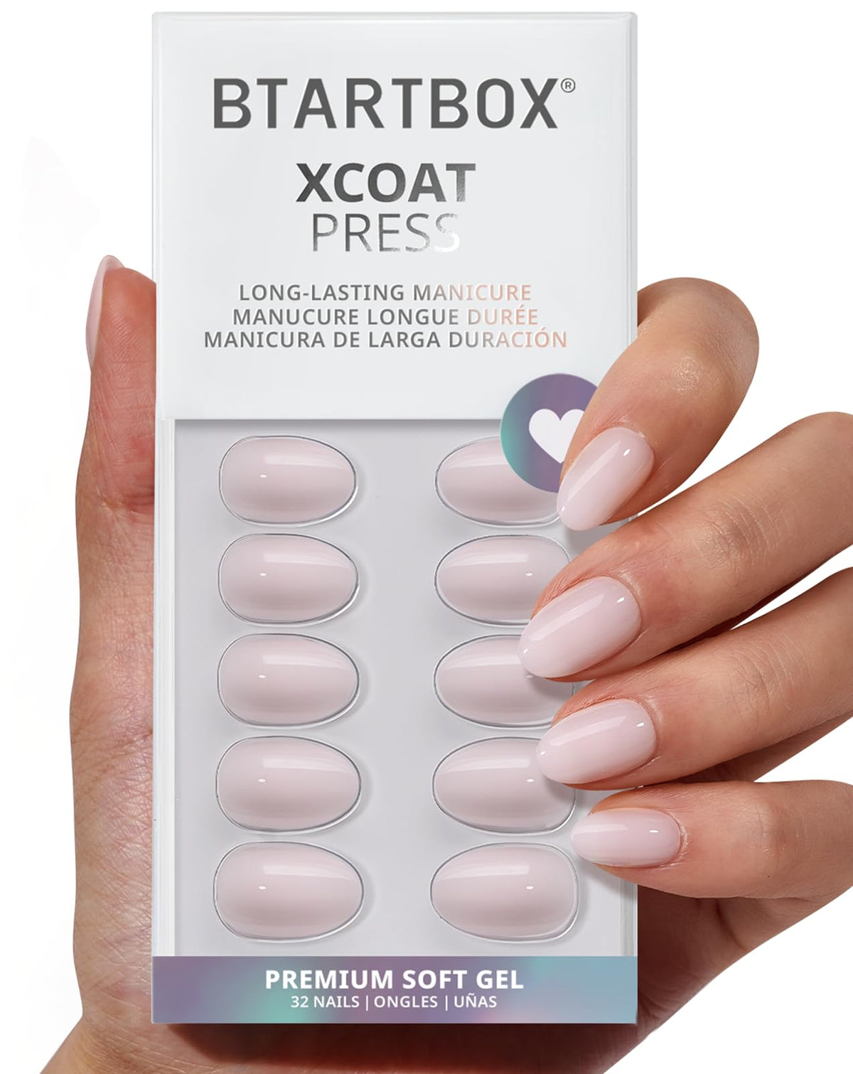 BTArtbox Press On Nails, Extra Short Almond Baby Pink Nails, 32Pcs Full Kit