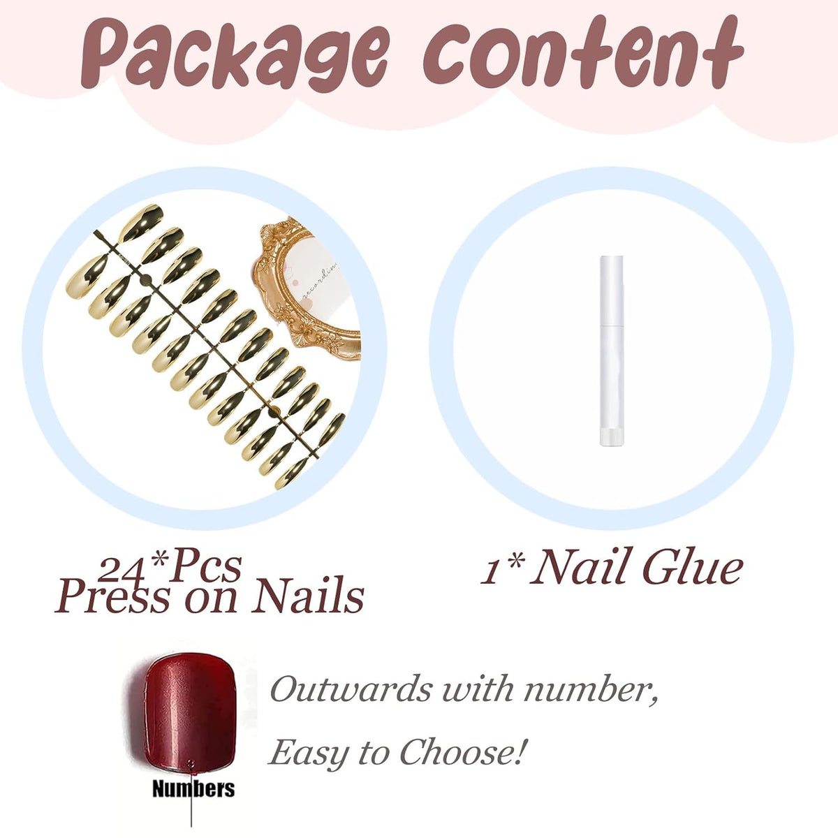 BABALAL Long Stiletto Press on Nails Metallic Gold Chrome Fake Nails