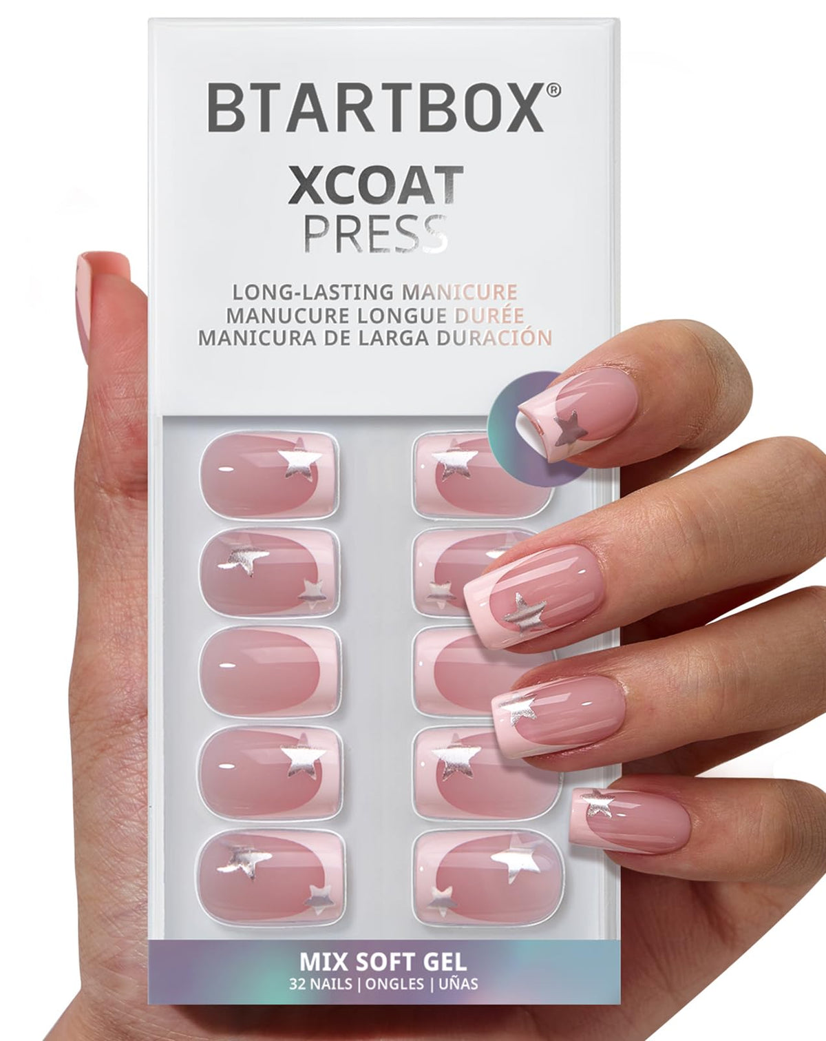 BTArtbox Press On Nails, Extra Short Almond Baby Pink Nails, 32Pcs Full Kit