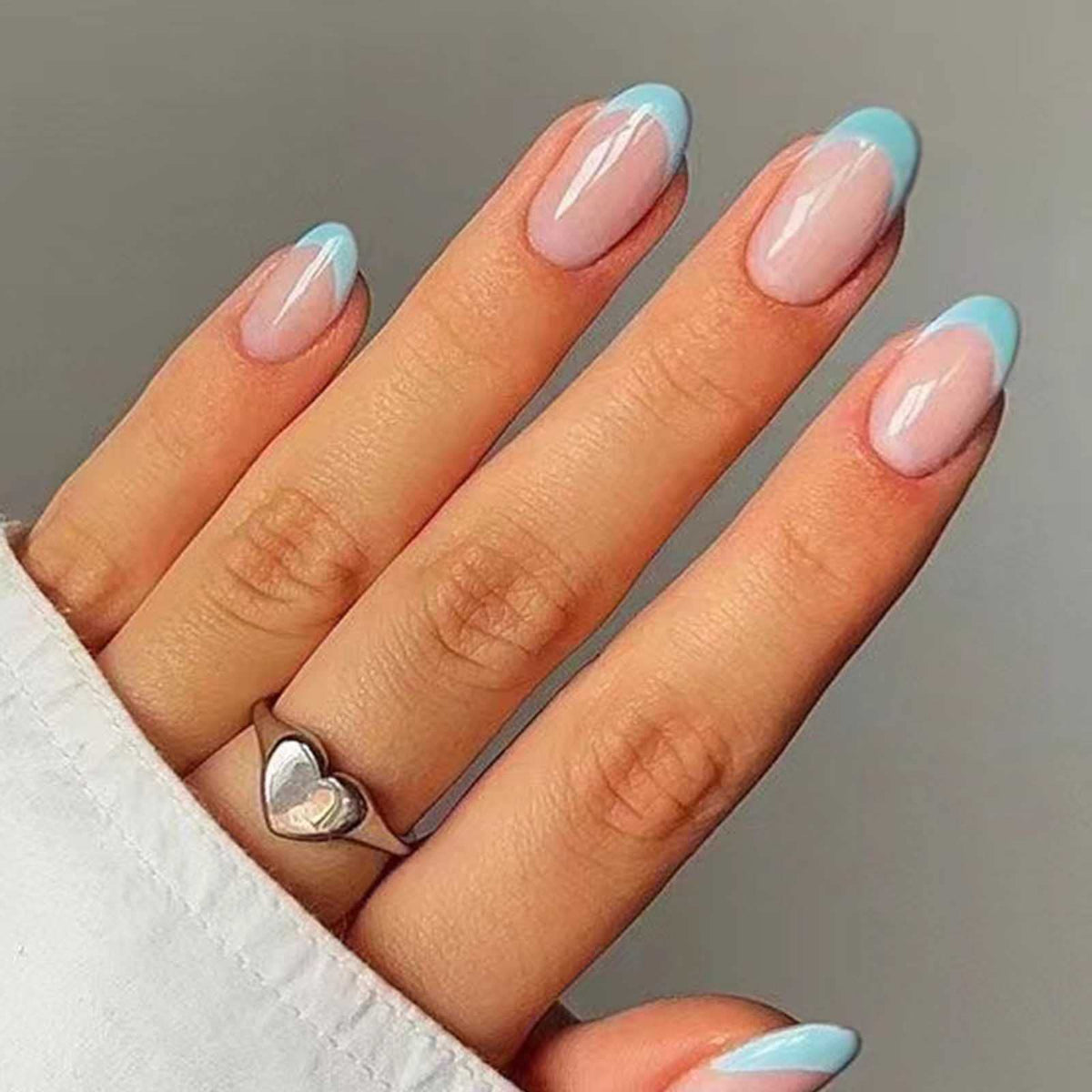 Long Press on Nails Square French Fake Nails Full Cover Nude Acrylic False Nails for Women and Girls 24PCS (Gold Shiny)