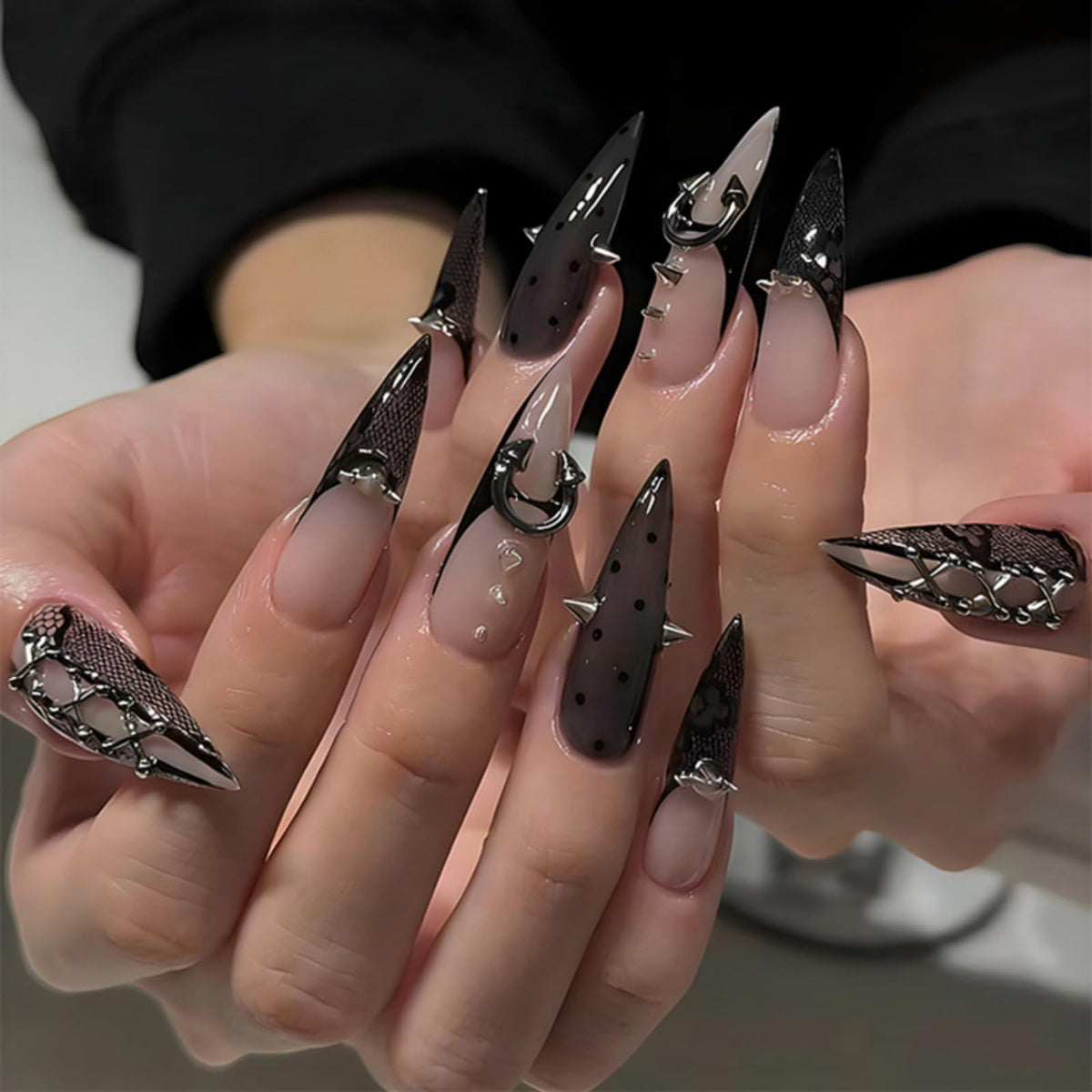 Rhinestone Press on Nails White French Tip Fake Nails with 3D Bow Design Glossy Full Cover Stick on Nail Sparkly Luxury Long Stiletto Nail Press ons for Women, 24Pcs