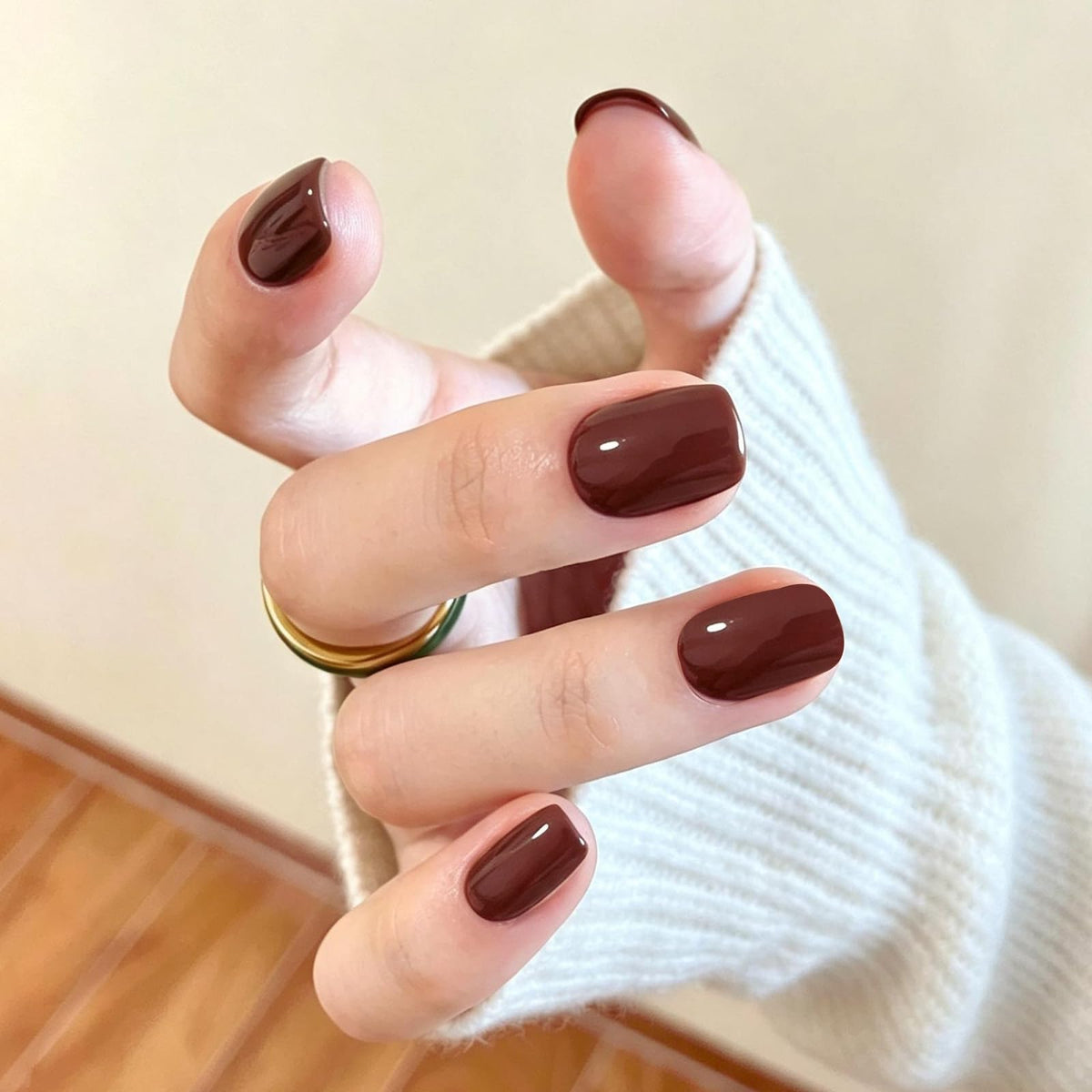 Modelones Burgundy Press on Nails Short Square, Dark Red Fall Fake Nails