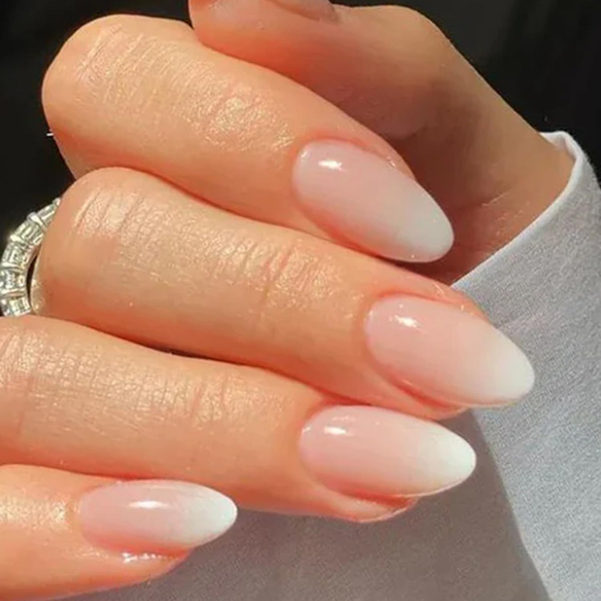 AzureBeauty Short Almond French Tip Press On Nails, Glazed Donut, 32 Pcs